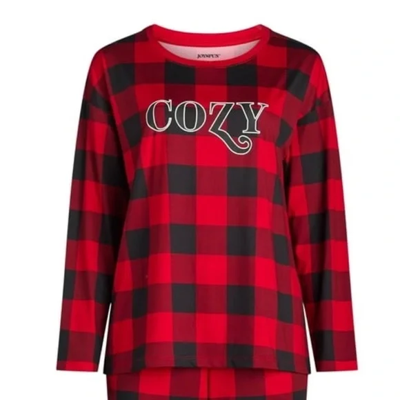 Joyspun NWT Red and Black Plaid Pajama Long Sleeve Top - Picture 3 of 3